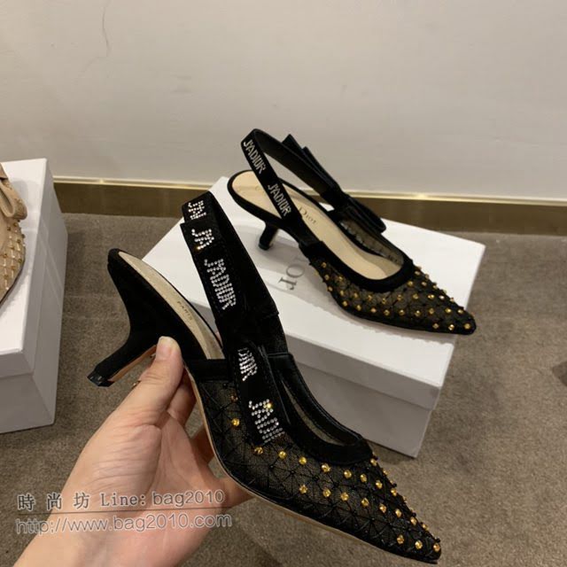 DIOR女鞋 迪奧2021專櫃新款J’ADIOR尖頭涼鞋 Dior網紗燙鑽路跟涼鞋  naq1527